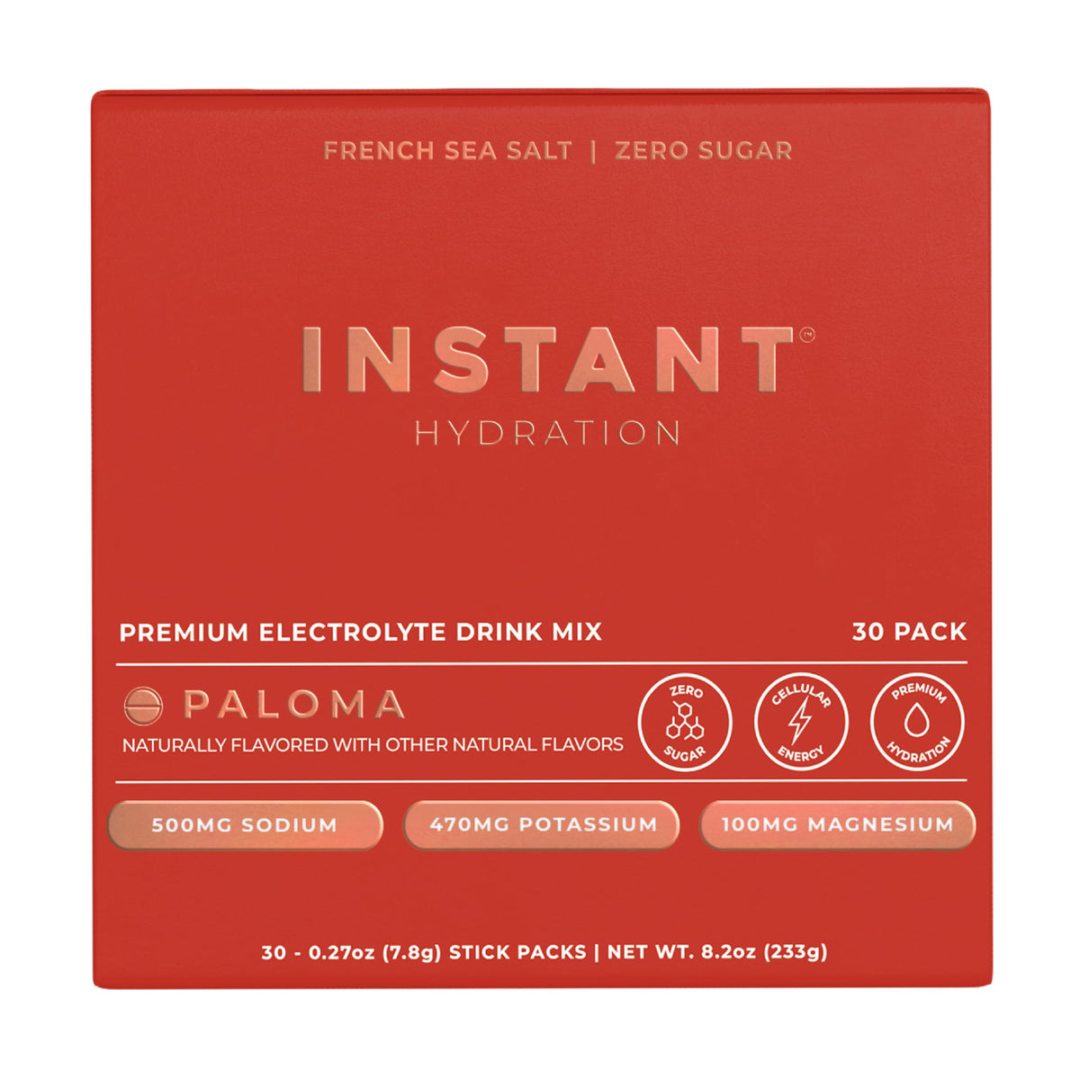 Instant Hydration Paloma electrolyte packets for quick on-the-go hydration.