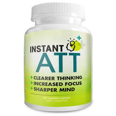 InstantATT bottle front showing caffeine-free focus formula for daytime clarity