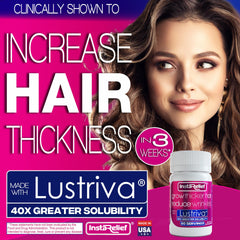 InstaRelief Lustriva bottle closeup highlighting easy daily use