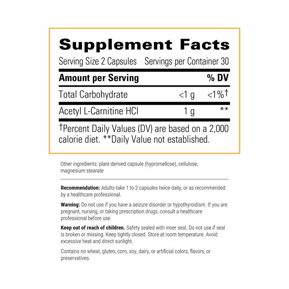 Close-up of Integrative Therapeutics Acetyl L-Carnitine capsules for brain support
