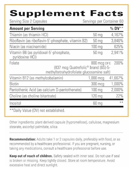 Integrative Therapeutics Active B-Complex back label highlighting gluten-free and allergen-friendly formula