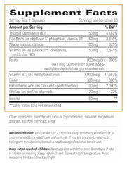 Integrative Therapeutics Active B-Complex back label highlighting gluten-free and allergen-friendly formula