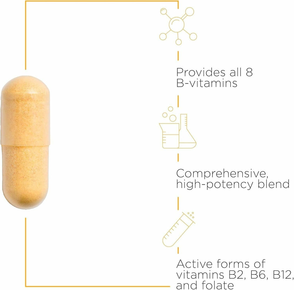 Capsules of Integrative Therapeutics Active B-Complex arranged in a row for easy swallowing.