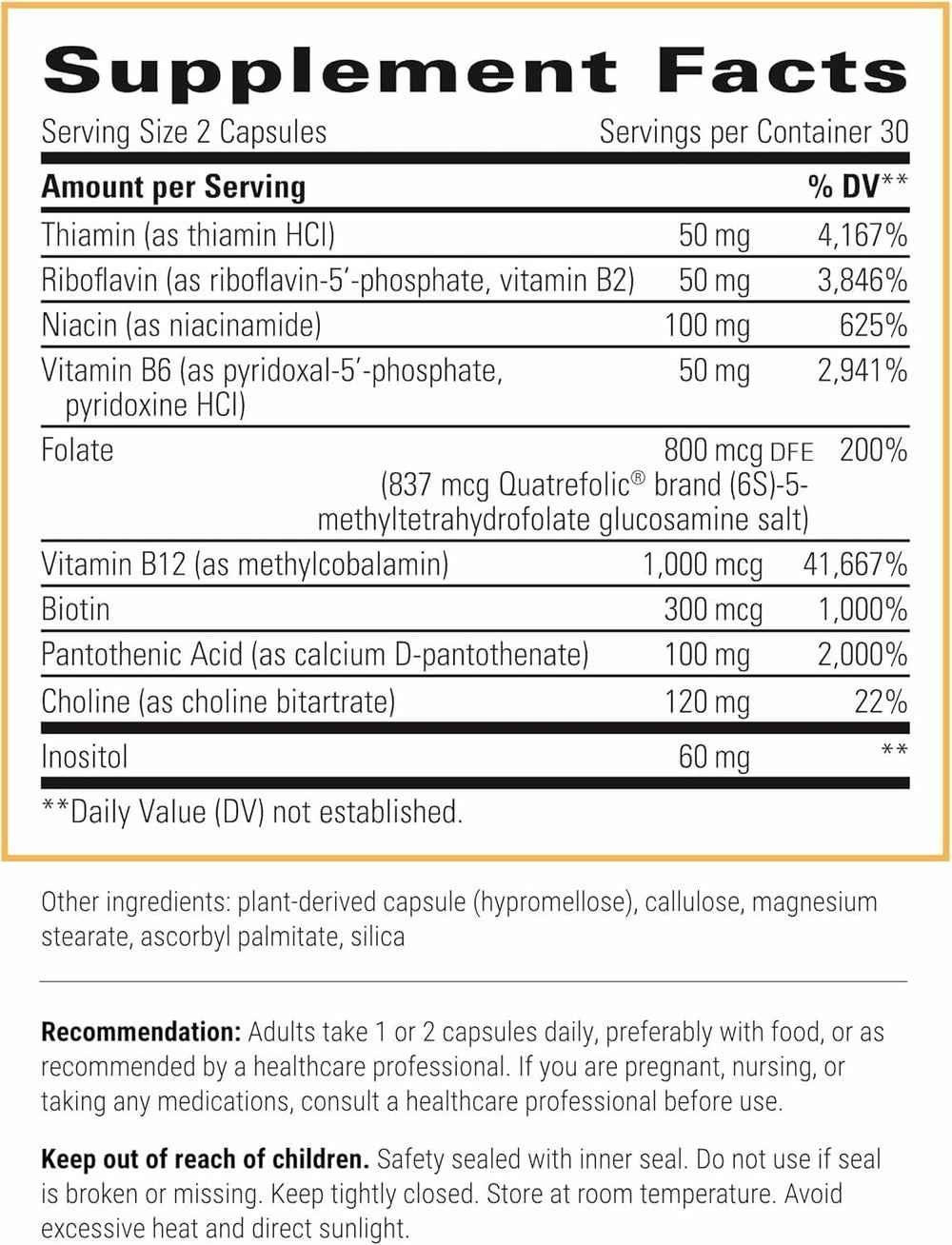Close-up of Integrative Therapeutics Active B-Complex packaging showing gluten-free and dairy-free claims.