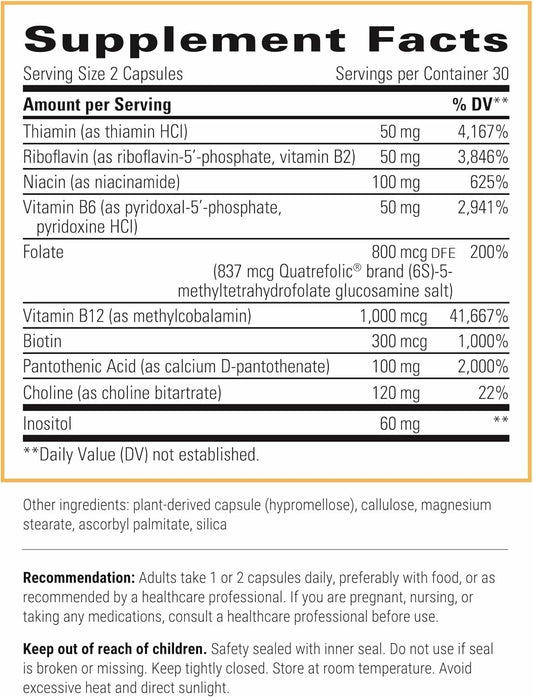 Close-up of Integrative Therapeutics Active B-Complex packaging showing gluten-free and dairy-free claims.
