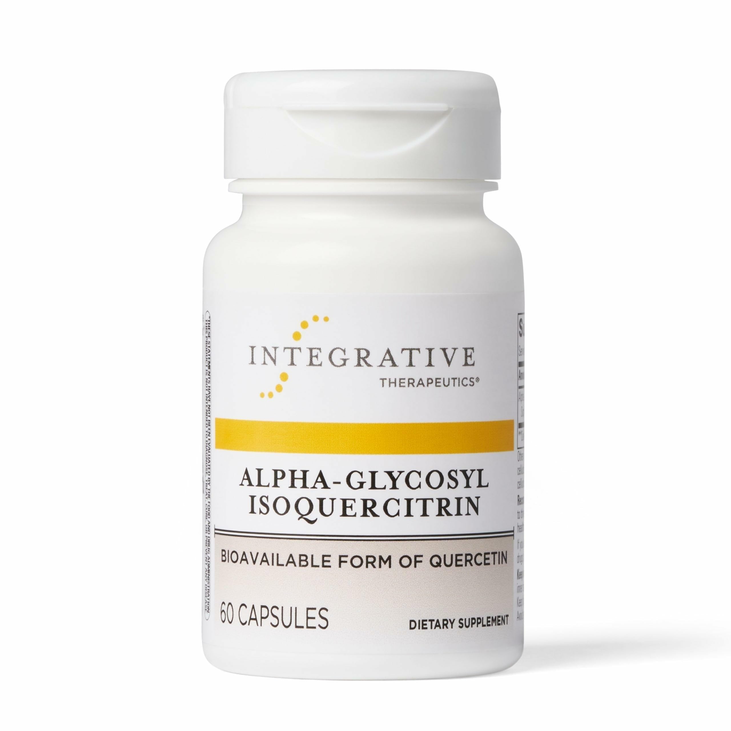 Integrative Therapeutics Alpha-Glycosyl Isoquercitrin bottle label highlighting antioxidant support