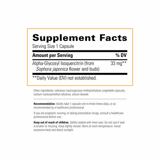 Integrative Therapeutics Alpha-Glycosyl Isoquercitrin capsules close-up for absorption