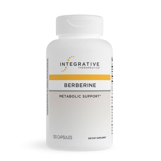 Integrative Therapeutics Berberine bottle on a kitchen counter for daily metabolic support.
