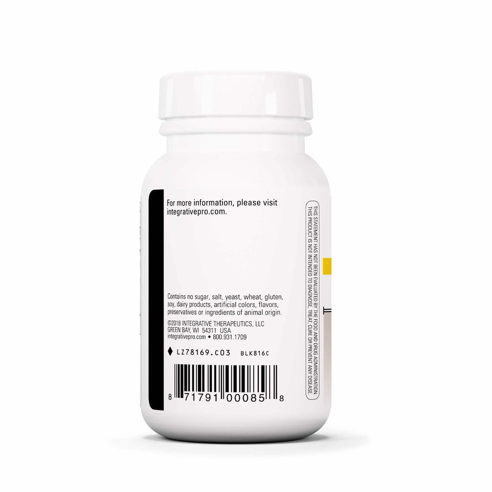 Integrative Therapeutics Berberine Complex label close-up notes vegan and gluten-free benefits.