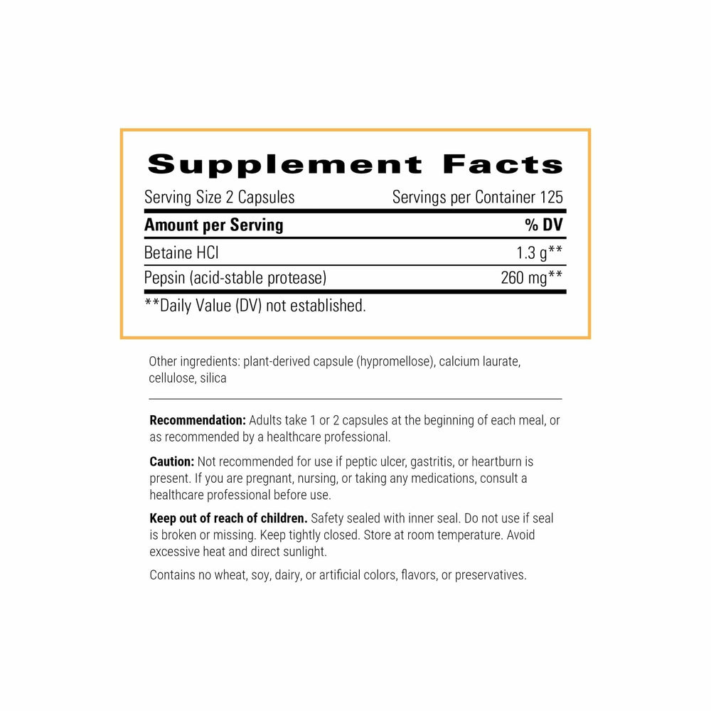 Integrative Therapeutics Betaine HCl capsules ready for daily protein digestion and stomach acidity