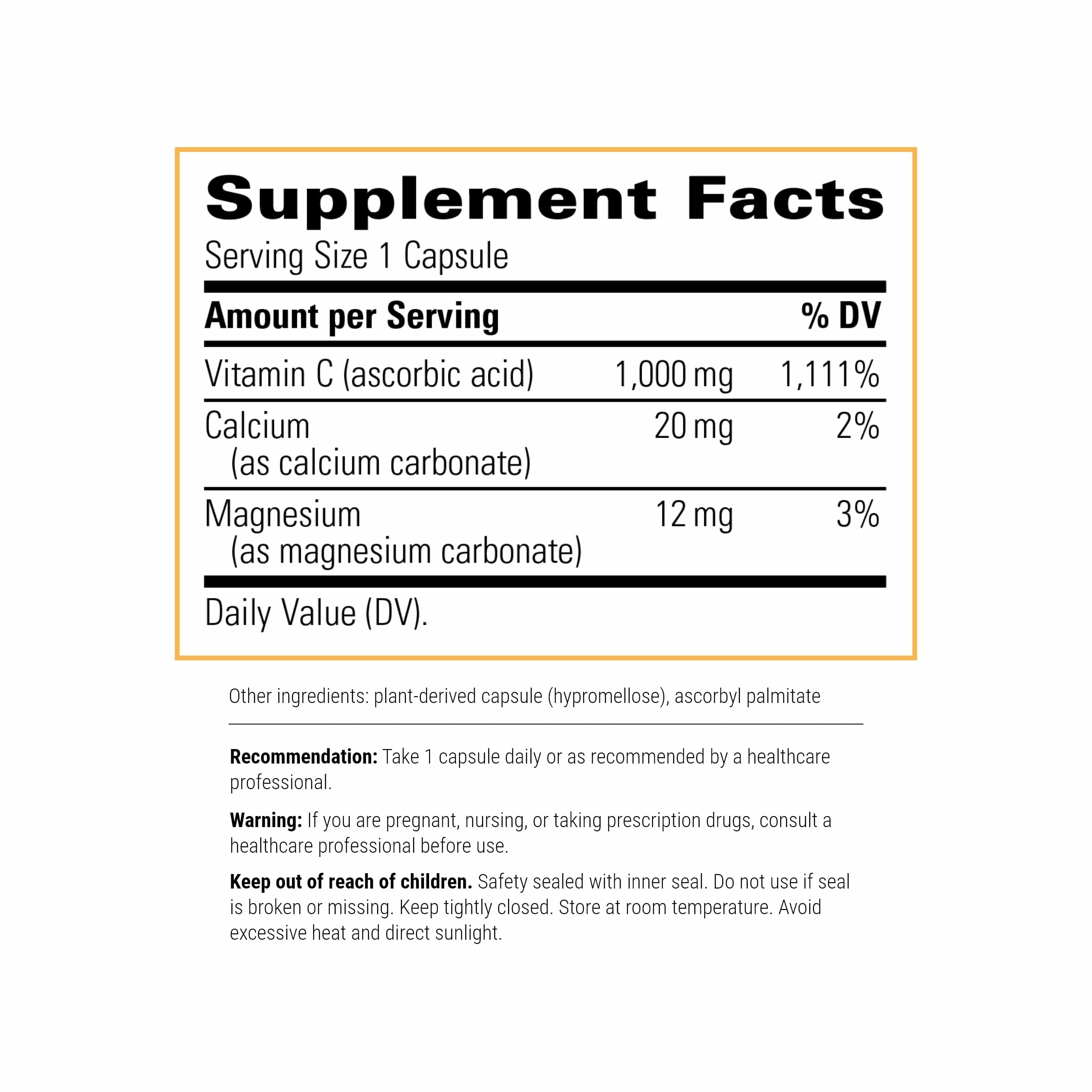 Integrative Therapeutics Buffered Vitamin C bottle back label shows capsule details and vegan gluten-free info