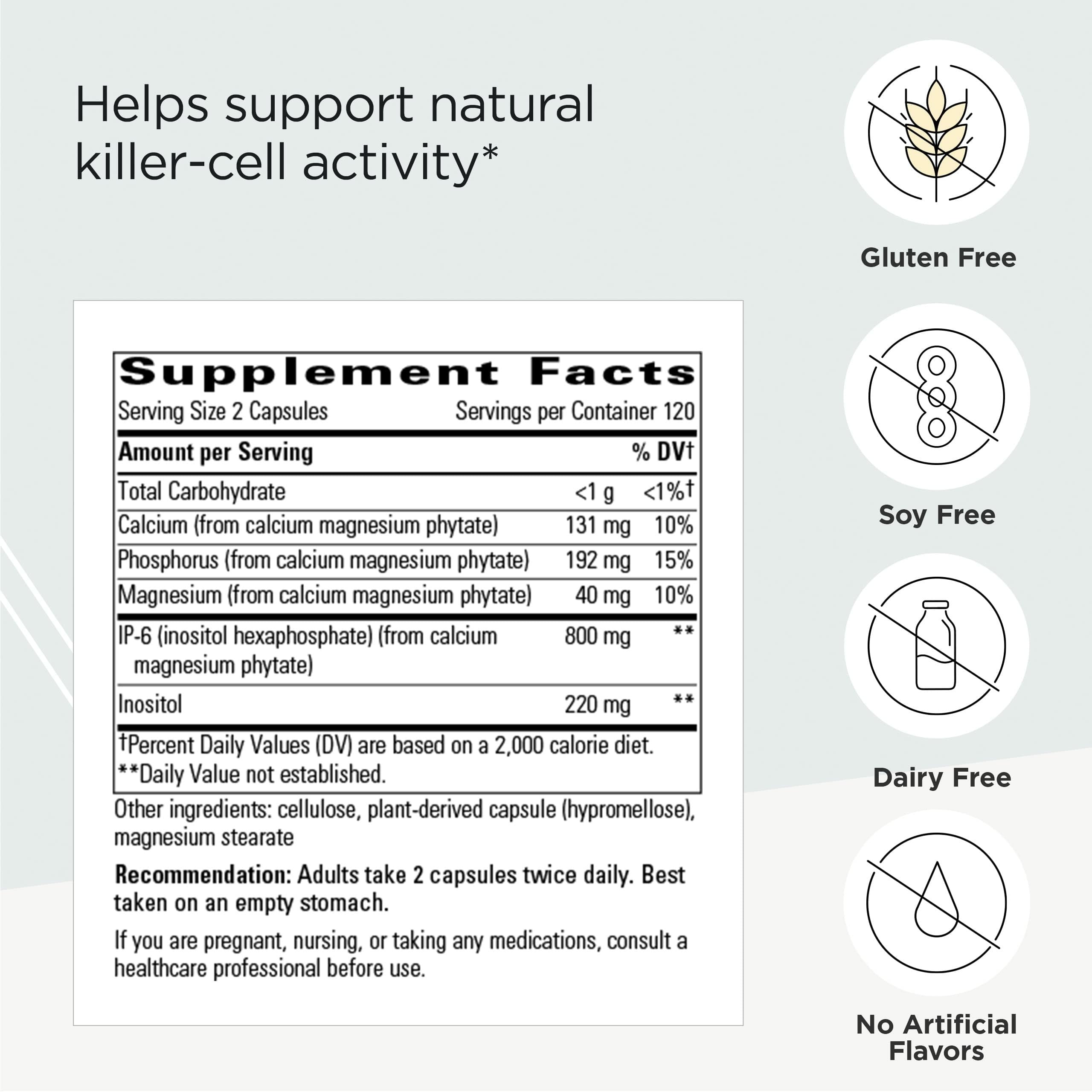 Close-up cap of Cellular Forte showing IP-6 and inositol blend.