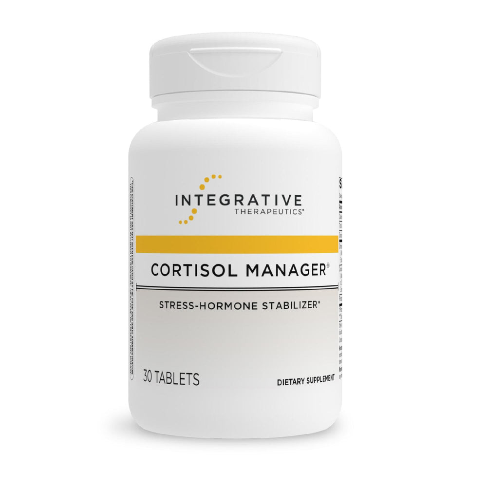 Integrative Therapeutics Cortisol Manager bottle with capsules for stress support.