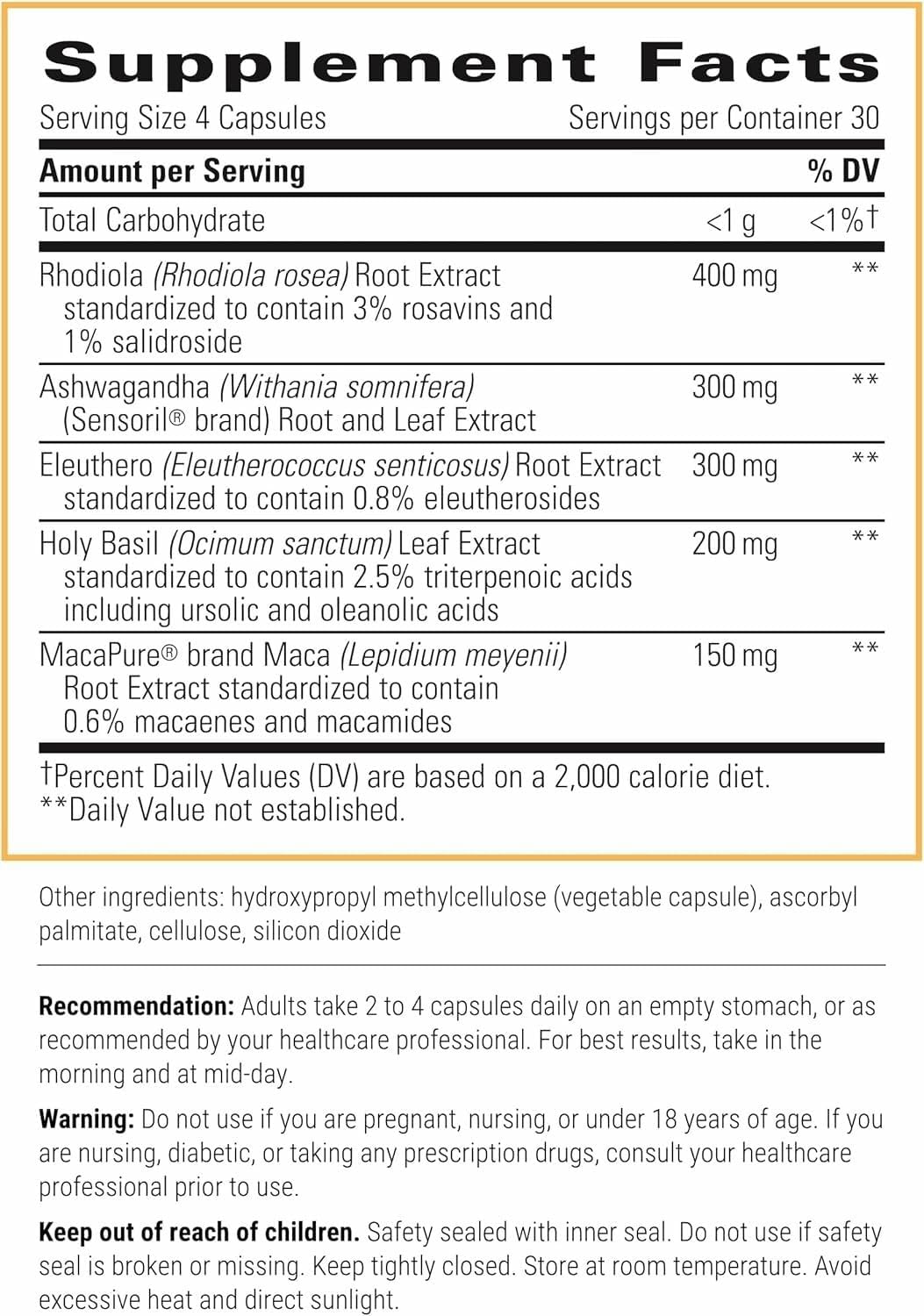 Integrative Therapeutics HPA Adapt bottle label highlighting ingredients.