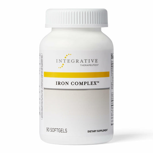 Integrative Therapeutics Iron Complex bottle front showing gluten-free, dairy-free formulation for daily wellness.