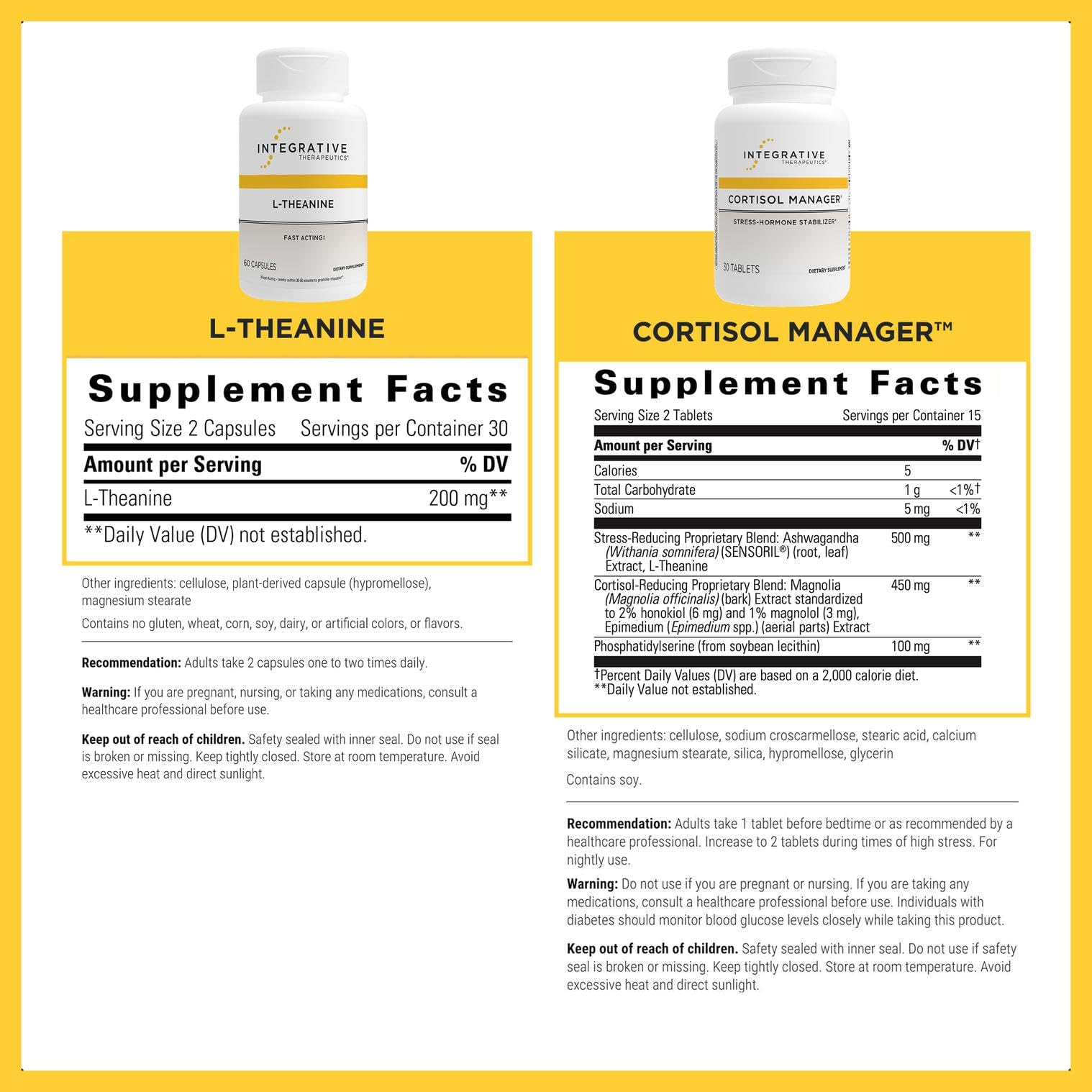 Integrative Therapeutics L-Theanine capsules promoting relaxed focus.