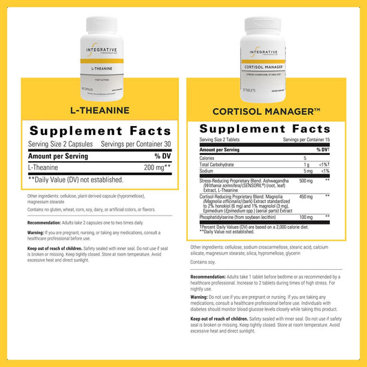 Integrative Therapeutics L-Theanine capsules promoting relaxed focus.