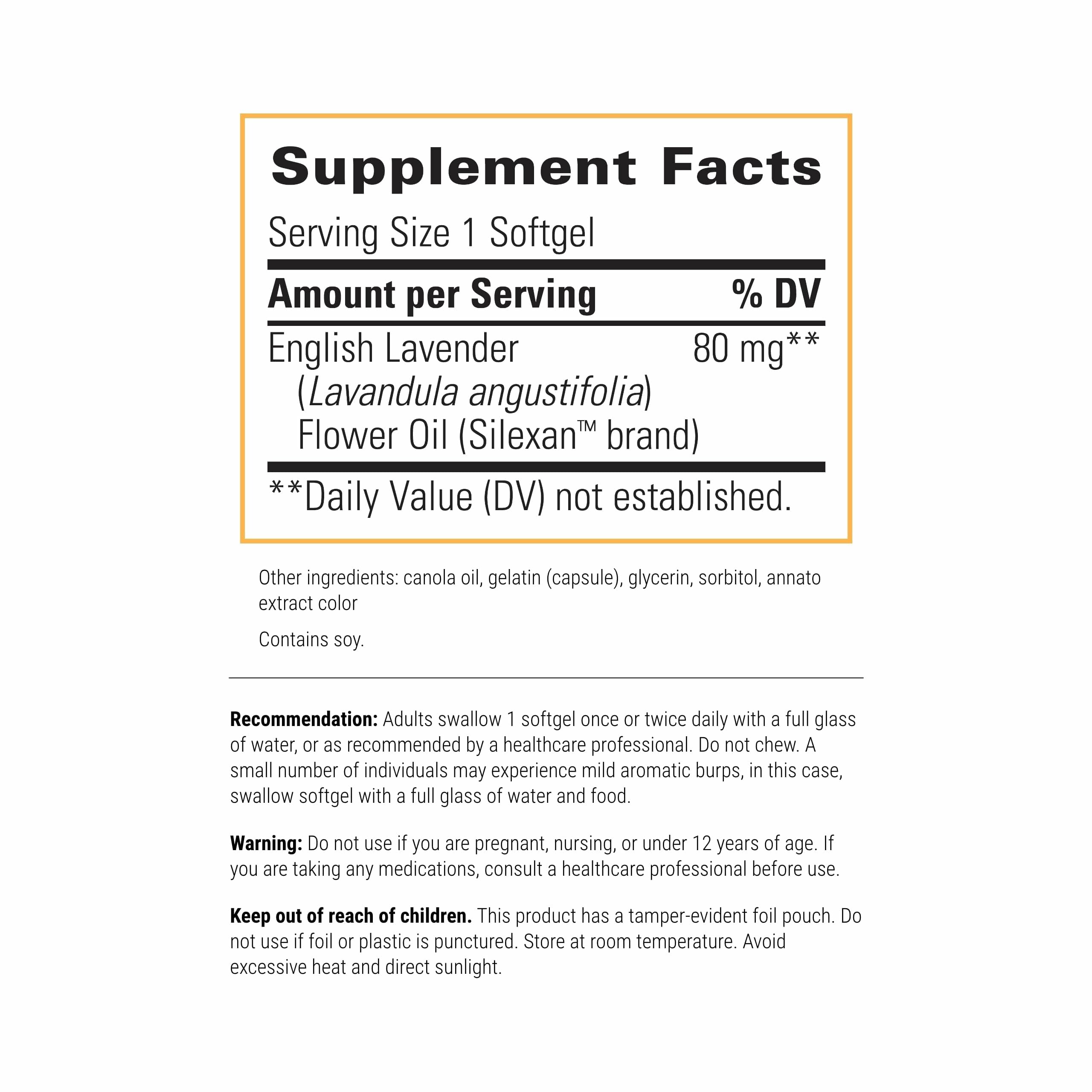 Lavela WS 1265 softgels in a close-up view highlighting easy daily lavender support