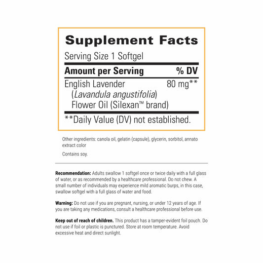 Lavela WS 1265 softgels in a close-up view highlighting easy daily lavender support