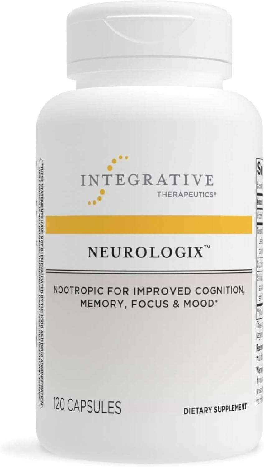 Integrative Therapeutics Neurologix bottle pour showing non-stimulant focus support.