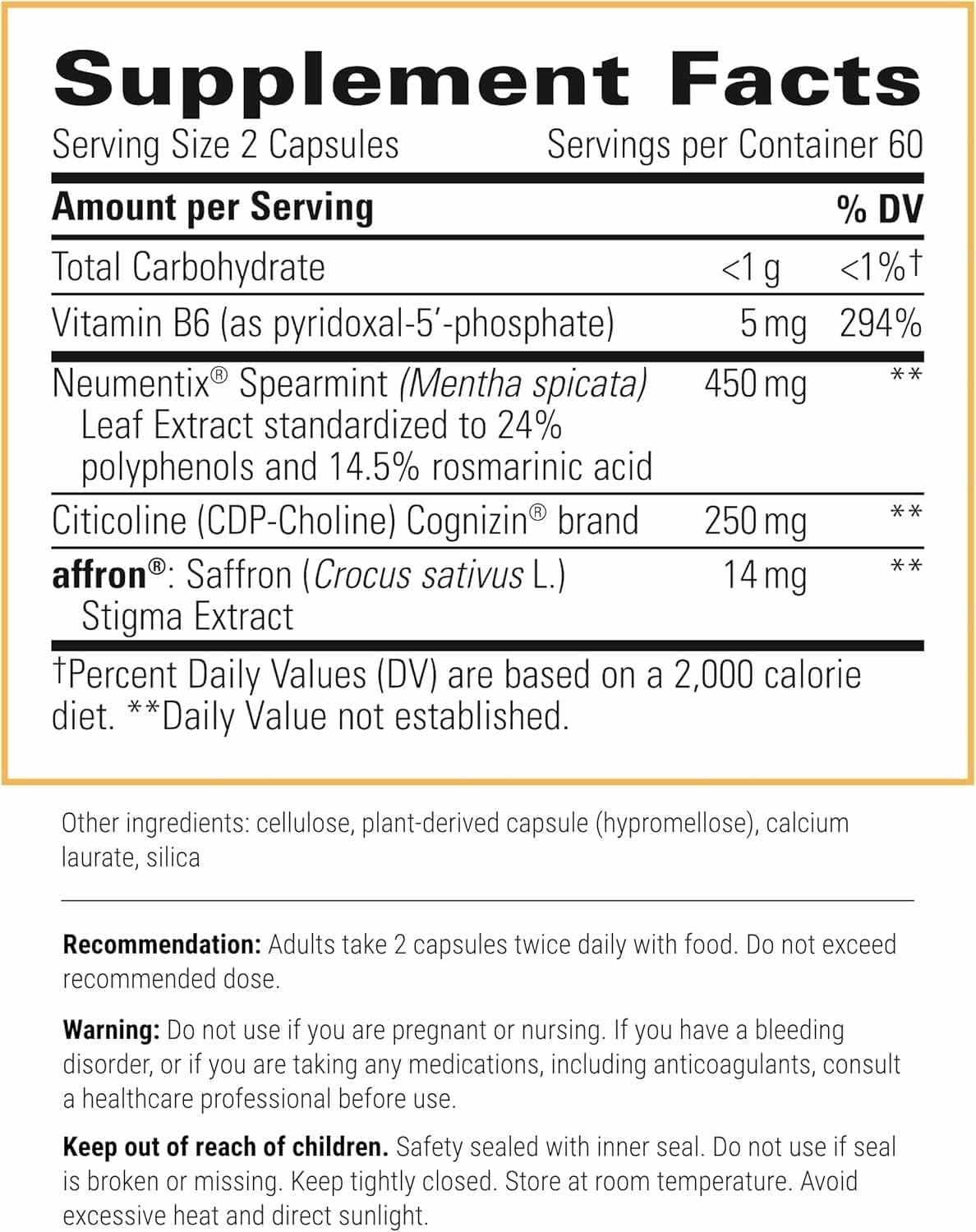 Neurologix capsules closeup reveals vegan, gluten-free daily memory support.