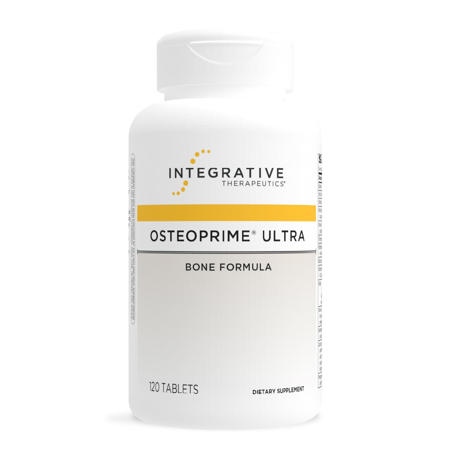 Integrative Therapeutics OsteoPrime Ultra bottle close-up showing bone support tablets.