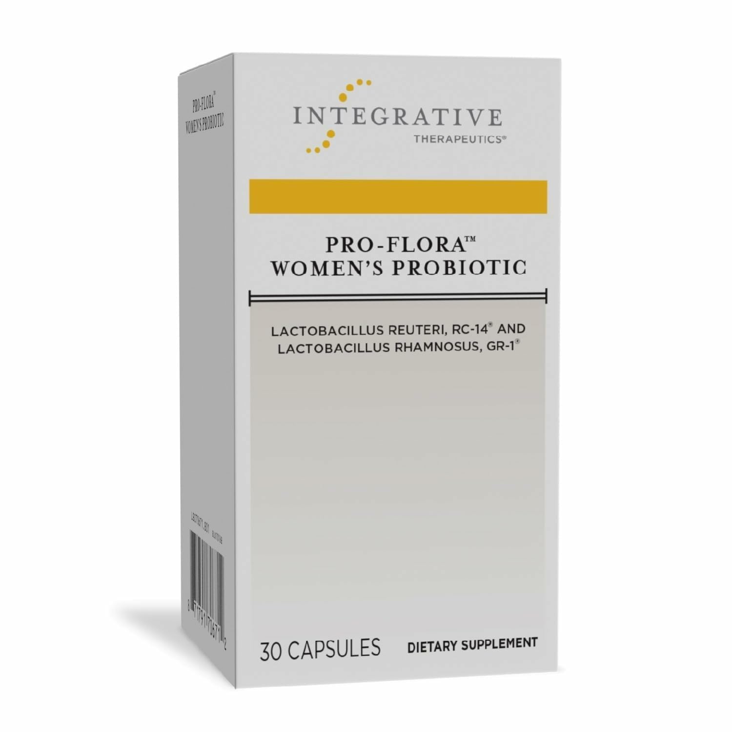 Integrative Therapeutics Pro-Flora probiotic bottle promotes daily feminine care support.