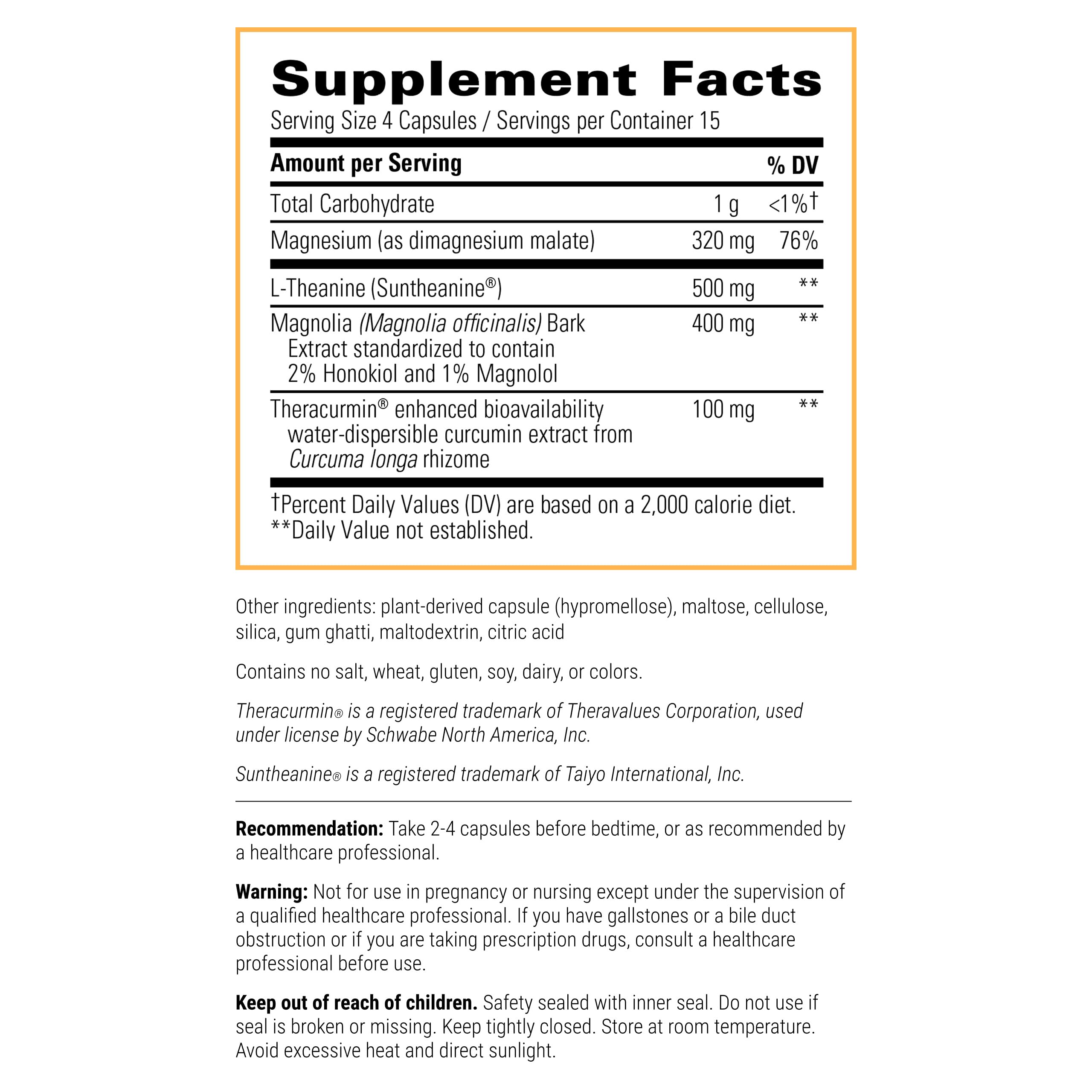 Integrative Therapeutics Pro-Som bottle label showing magnesium, theanine, and curcumin blend.