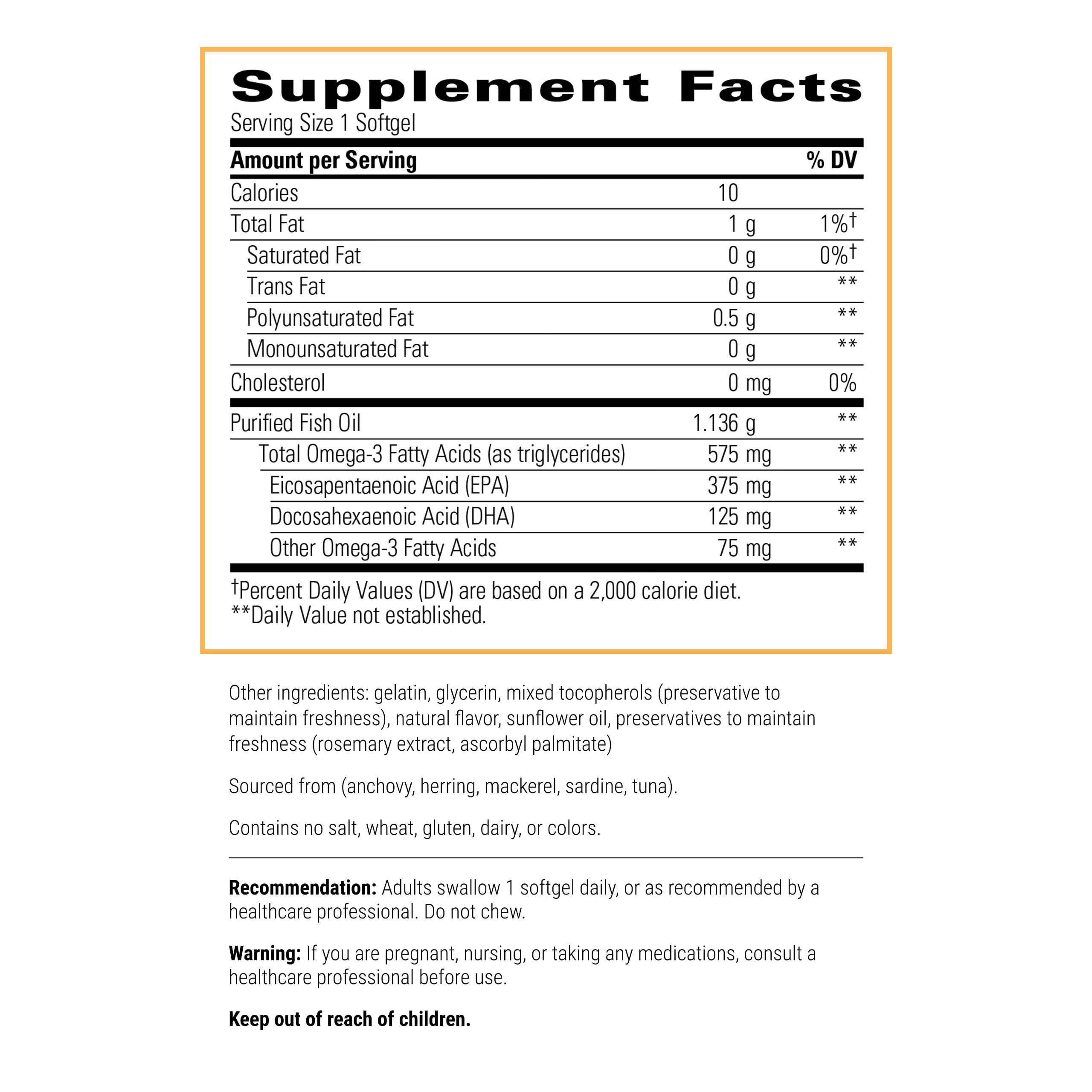 Pure Omega HP bottle label highlighting EPA and DHA content
