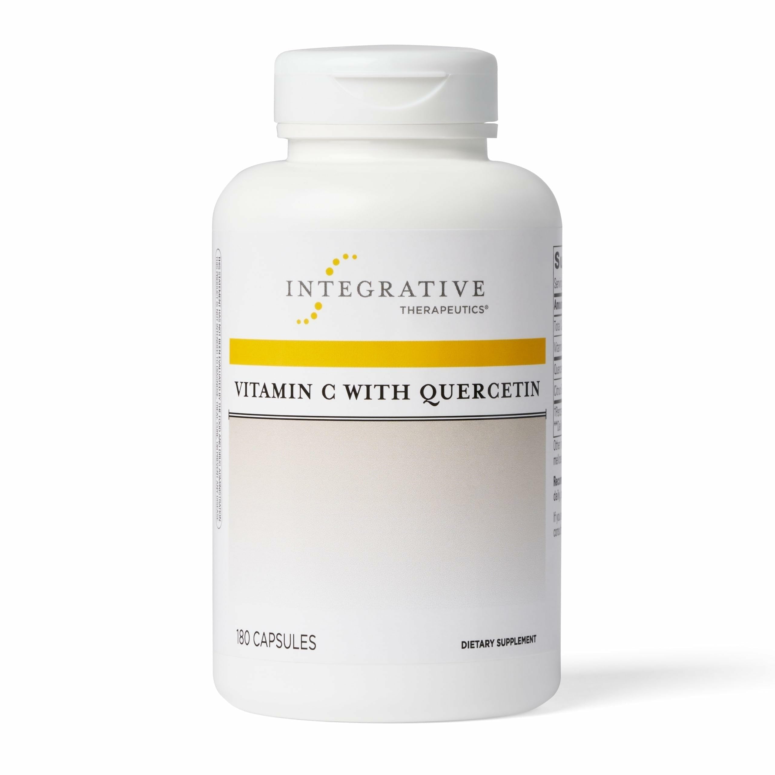 Integrative Therapeutics Vitamin C with Quercetin bottle closed for immune support and antioxidant potential.