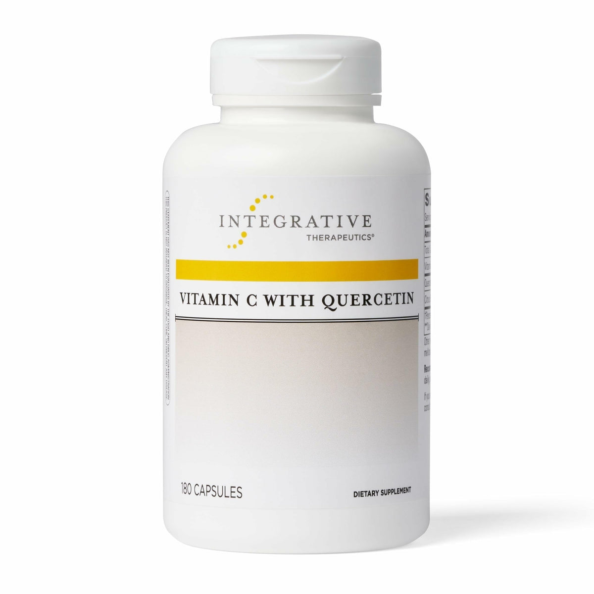 Integrative Therapeutics Vitamin C with Quercetin bottle closed for immune support and antioxidant potential.