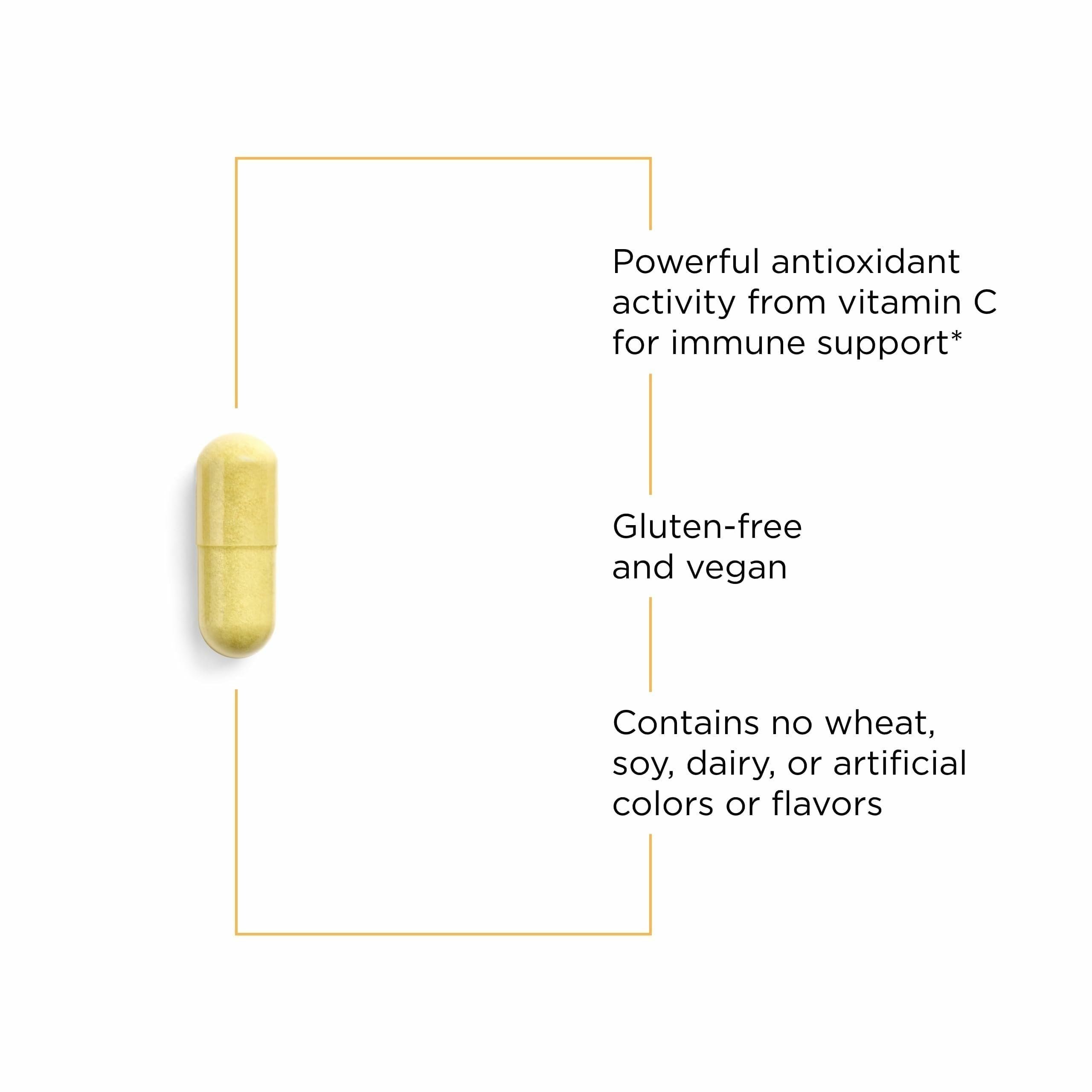 Integrative Therapeutics Vitamin C with Quercetin label closeup highlighting citrus bioflavonoids.