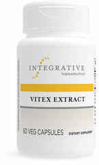 Integrative Therapeutics Vitex Extract bottle highlights vegan PMS support.