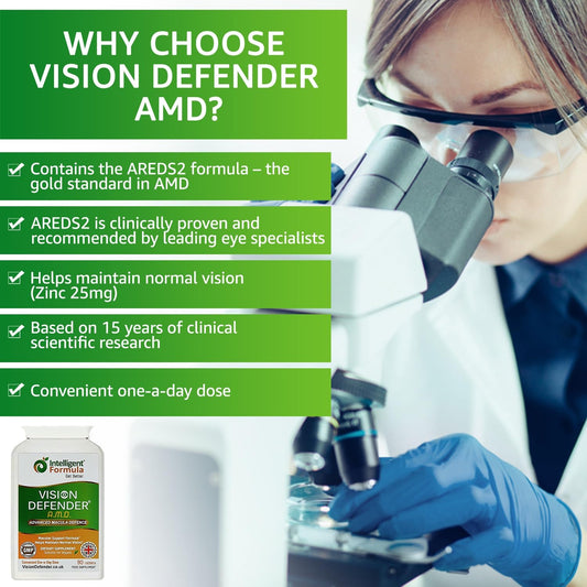 Vision Defender label close-up highlighting AREDS2 ingredients