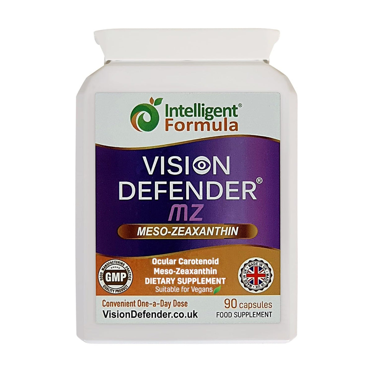 Intelligent Formula Vision Defender MZ capsules in bottle for daily eye support.