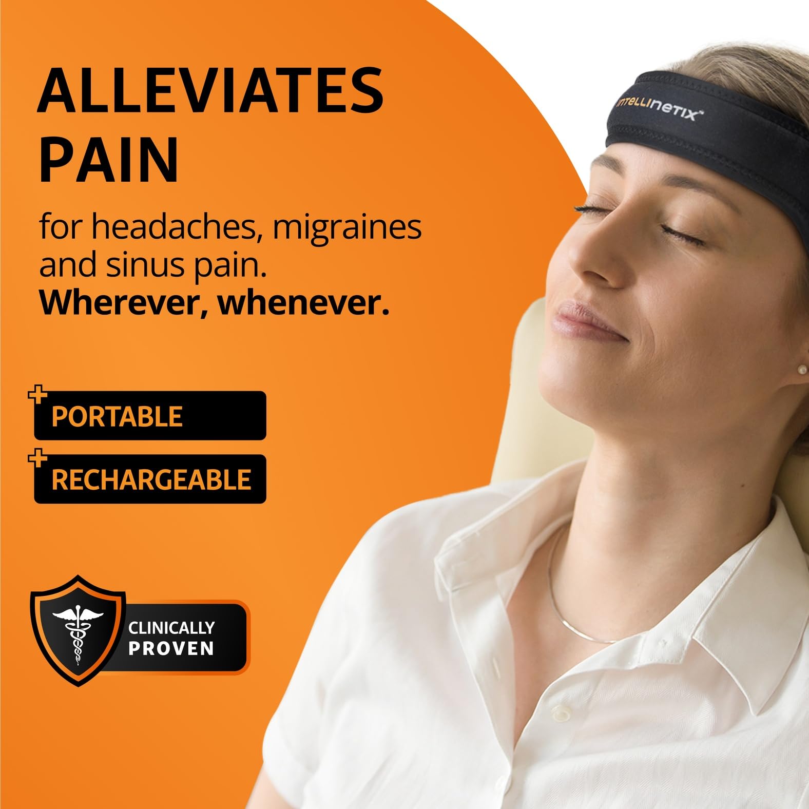 Intellinetix Headache Band offers vibration therapy for sinus relief on the go.