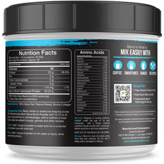 Intentionally Bare bone broth powder unflavored shaker ready for dairy-free beverages.