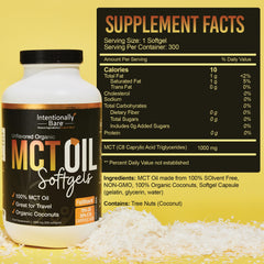 Intentionally Bare MCT capsules bottle open for on-the-go use.