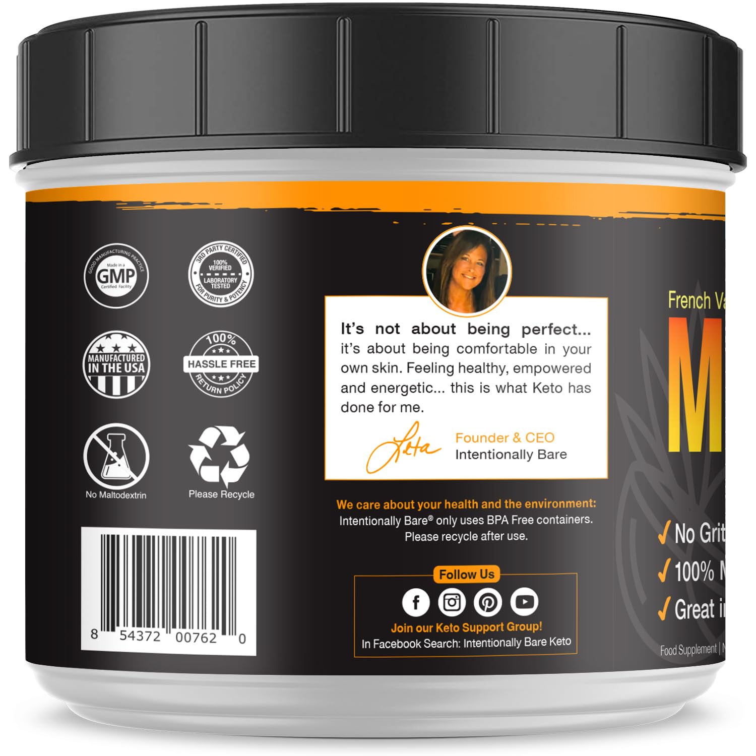 Intentionally Bare MCT powder beside organic coconuts signals clean fuel.