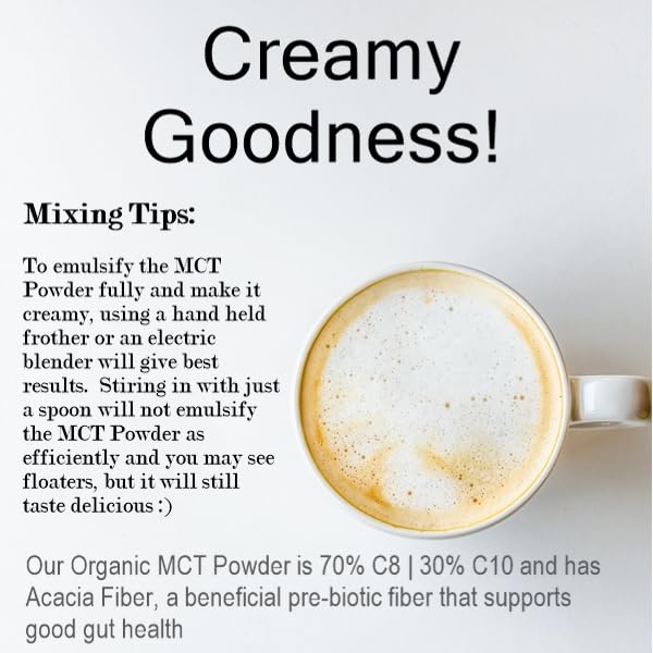 Intentionally Bare MCT Oil Powder whisked into tea for a smooth blend