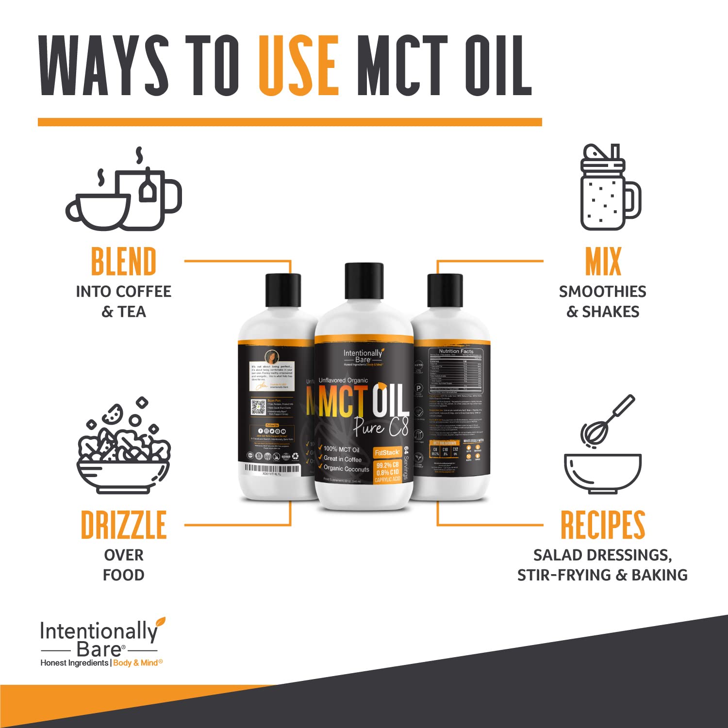 Intentionally Bare MCT oil over salad dressing for light texture.