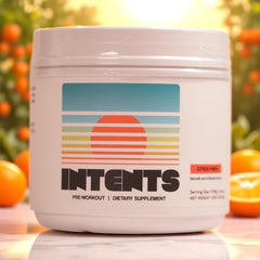 Intents Nutrition Pre Workout bottle shows stimulant-free energy support