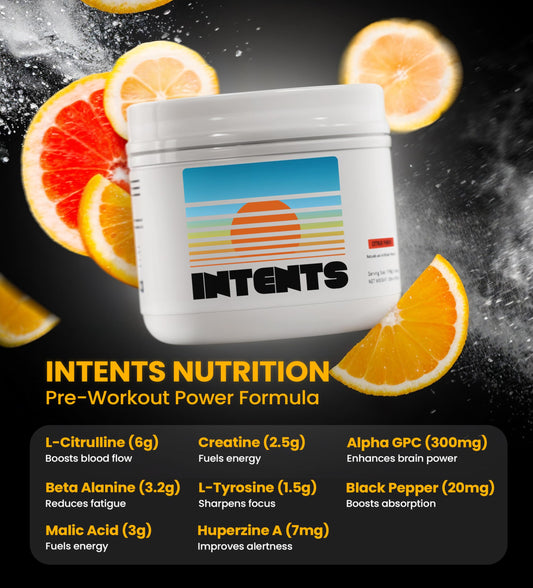 Intents Nutrition Pre Workout scoop for precise, jitter-free dosing