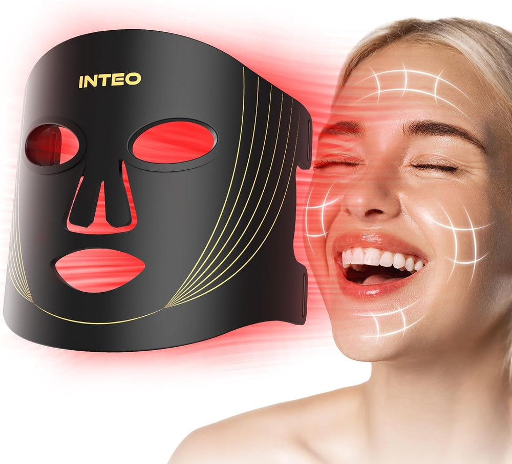 INTEO red light mask close-up showing 180 LED beads for at-home skincare.