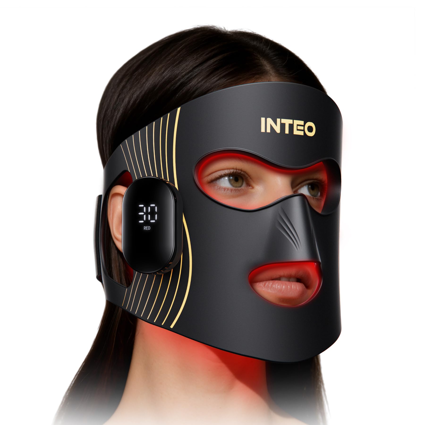 INTEO red light therapy mask front view for home use and skin glow