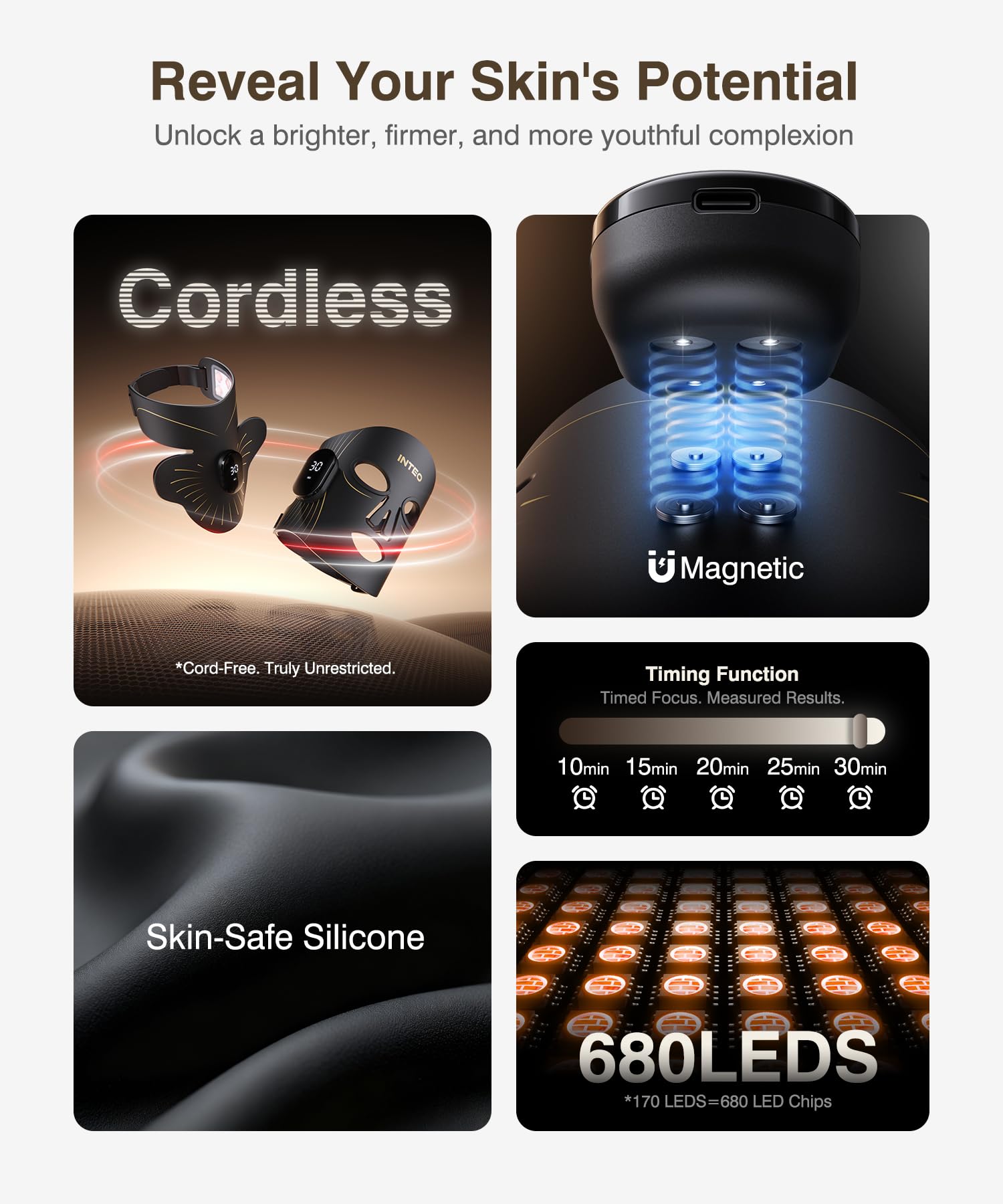 INTEO soft silicone skin-friendly design ensures comfortable use.