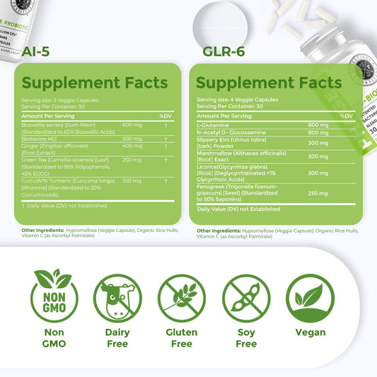 Intestinal Fortitude GLR-6 bottle with capsules promoting mucosal protection.