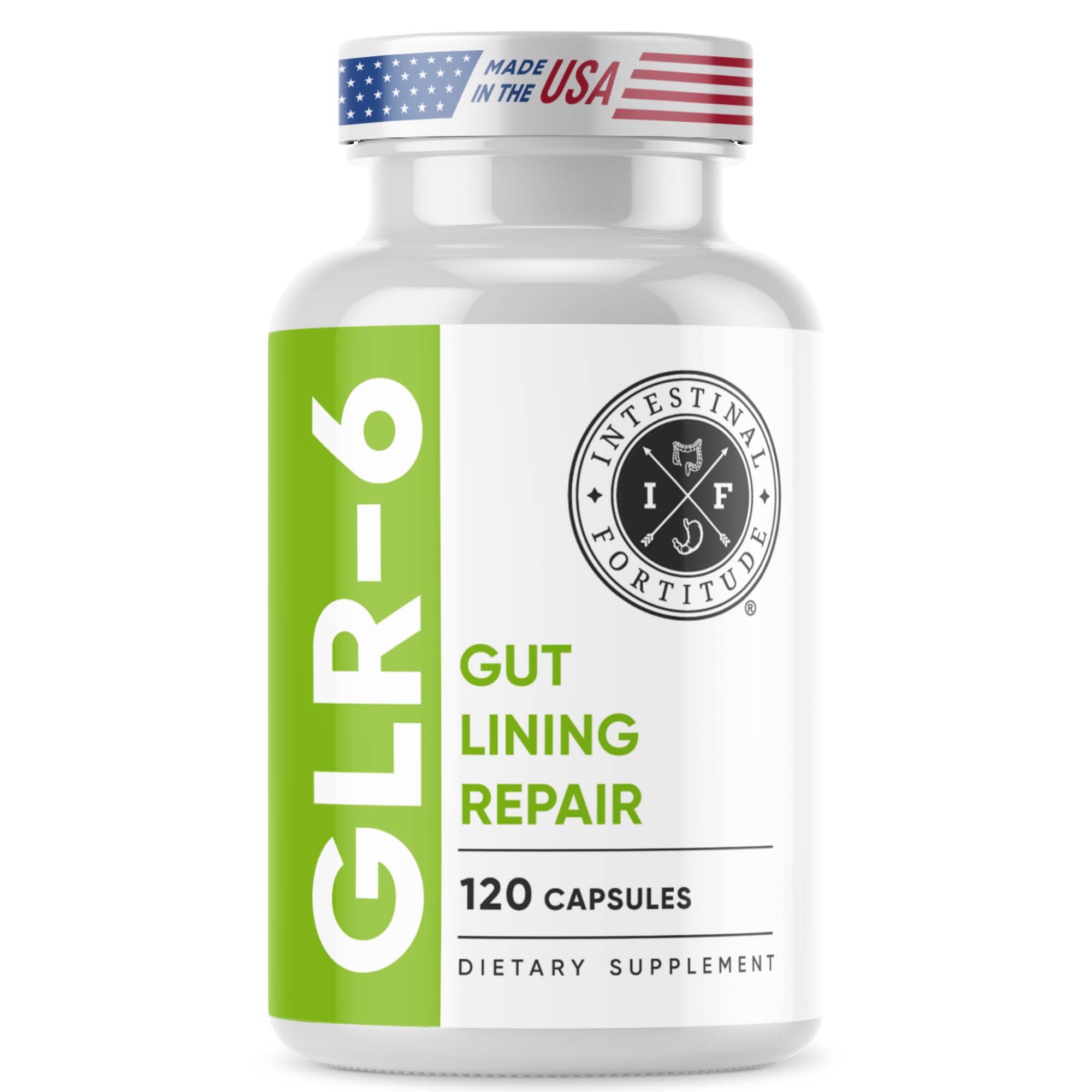 Intestinal Fortitude GLR-6 bottle: convenient daily gut support for smoother digestion.