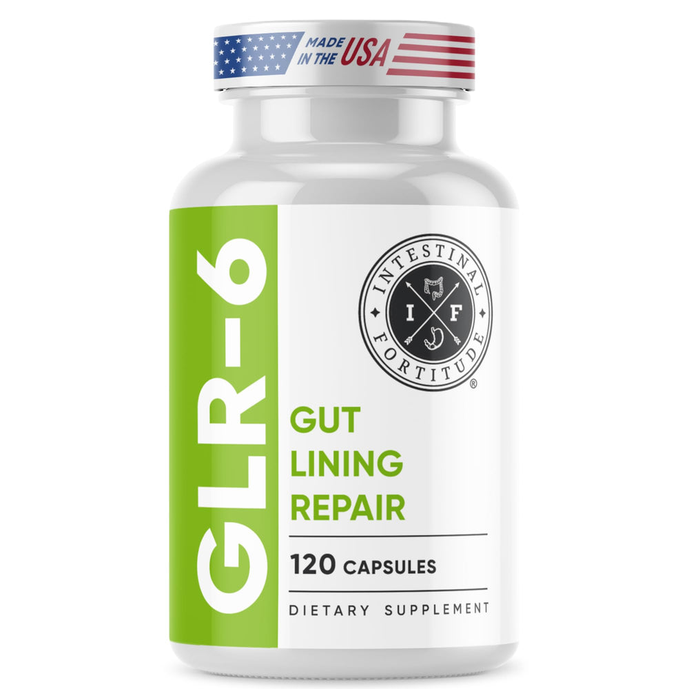 Intestinal Fortitude GLR-6 bottle: convenient daily gut support for smoother digestion.