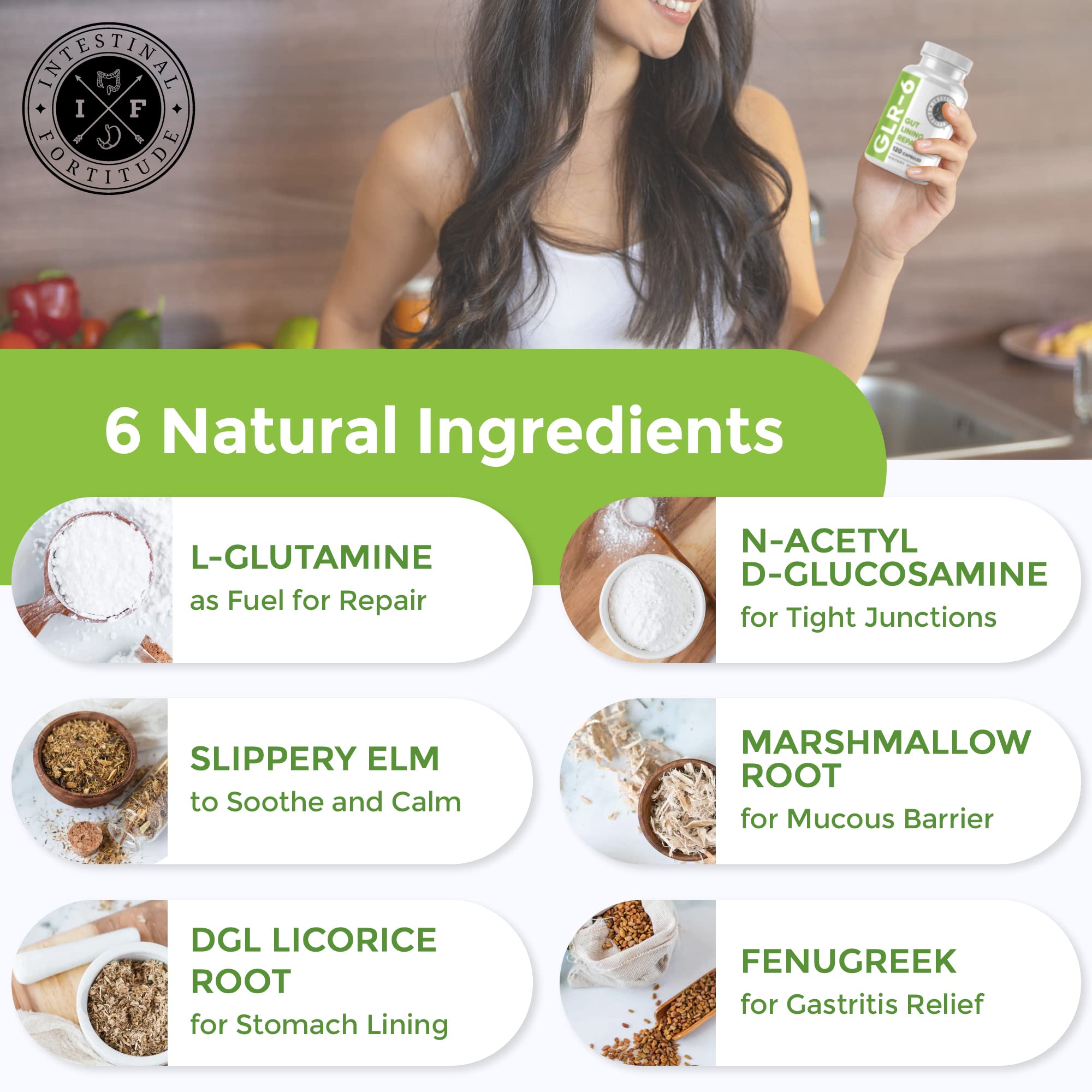 Intestinal Fortitude GLR-6 capsules: convenient daily dose for steady gut comfort.